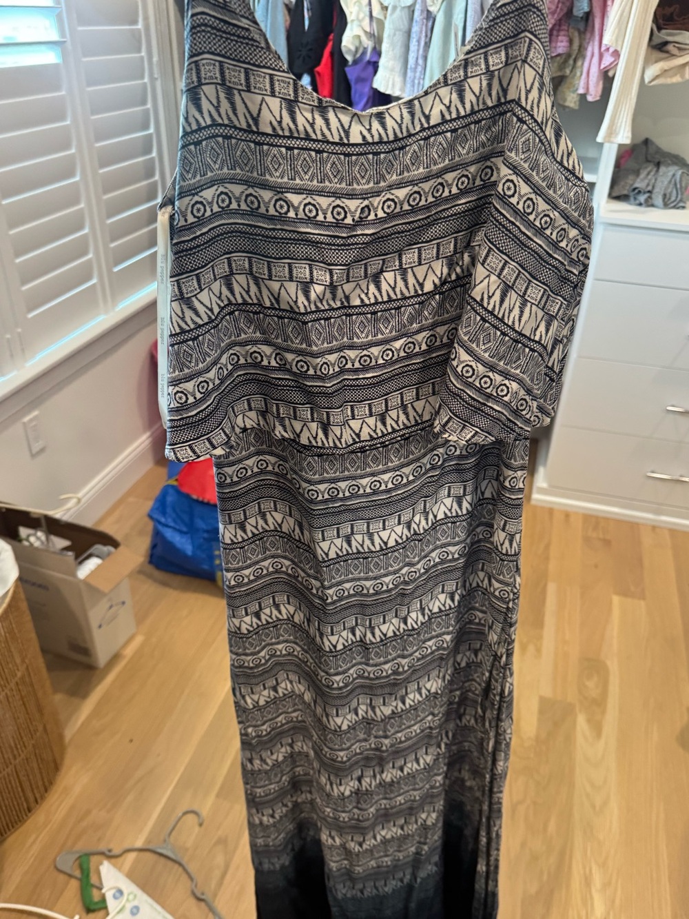 Blu Pepper Blue and White Tribal Print Maxi Dress